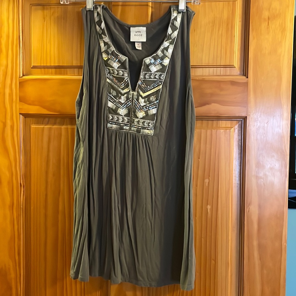 Knox Rose medium sized, olive green tank top with embroidered design